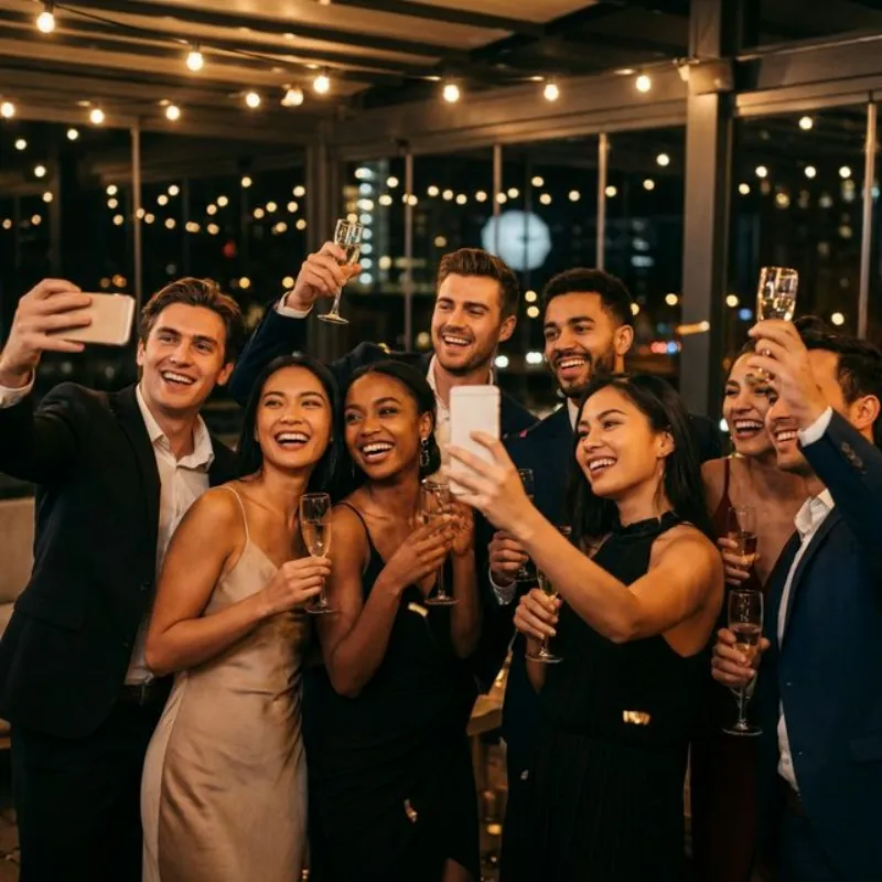 Gäste fotografieren ein Event mit ihren Smartphones statt mit einer Fotobox